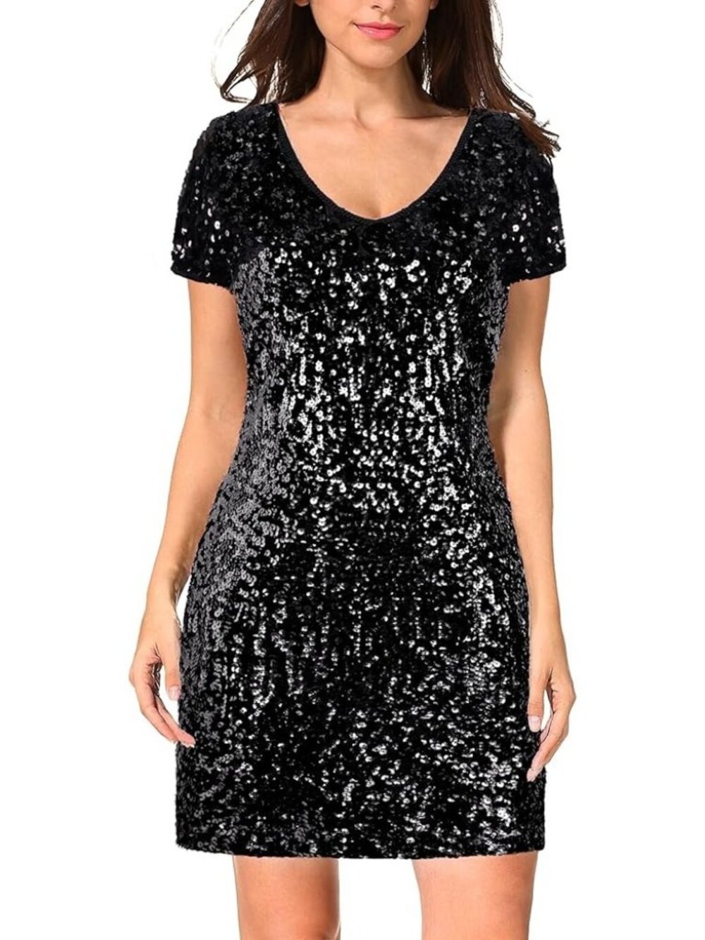 Maner Black Heavy Sequin Bodycon Fitted Dress Size L Cocktail Party Holiday New